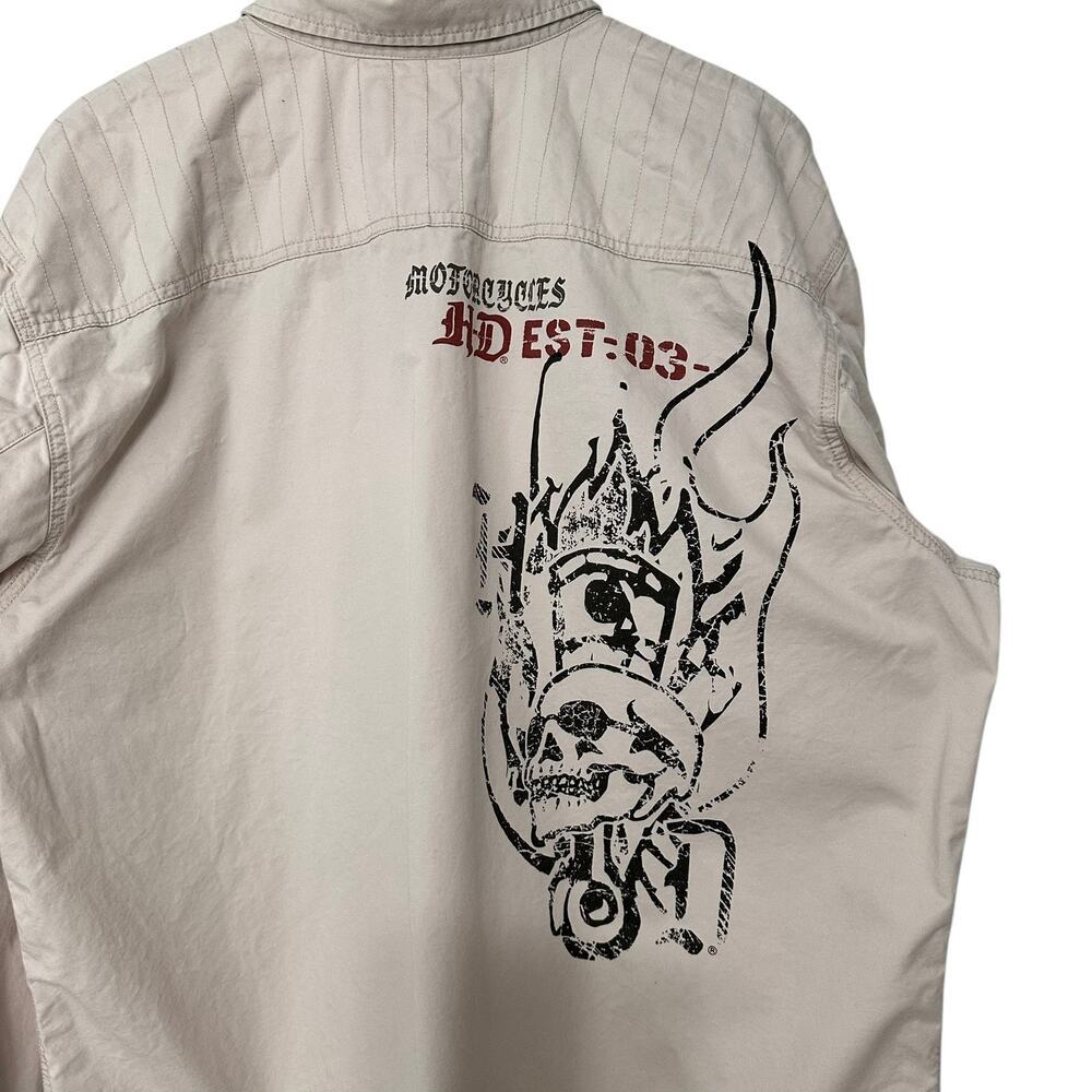Harley-Davidson Men’s 100% Cotton Twill Graphic Long Sleeve Shirt Cream 2X - Picture 7 of 13